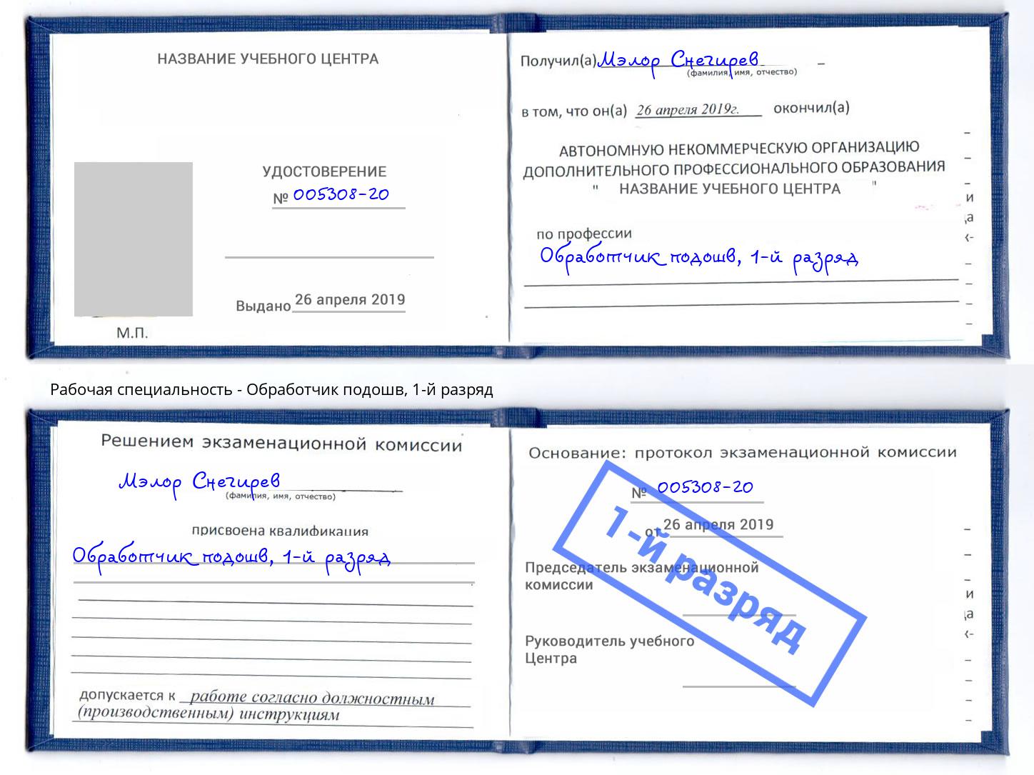 корочка 1-й разряд Обработчик подошв Новокузнецк