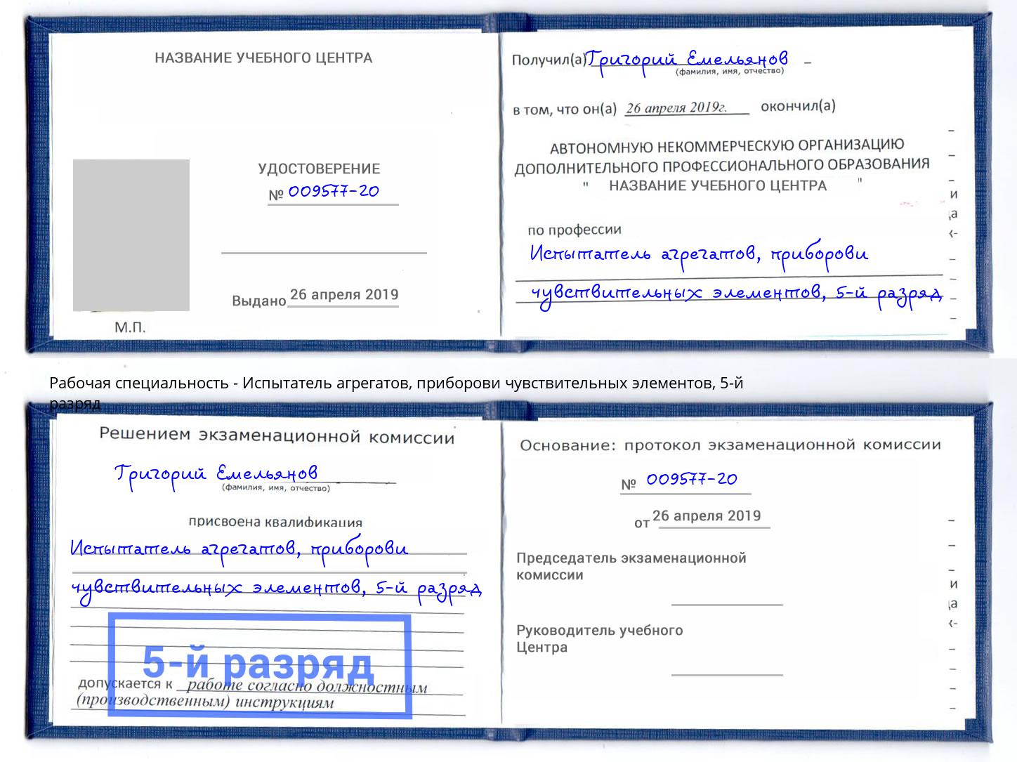 корочка 5-й разряд Испытатель агрегатов, приборови чувствительных элементов Новокузнецк