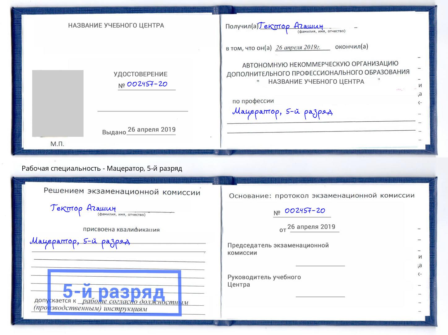 корочка 5-й разряд Мацератор Новокузнецк
