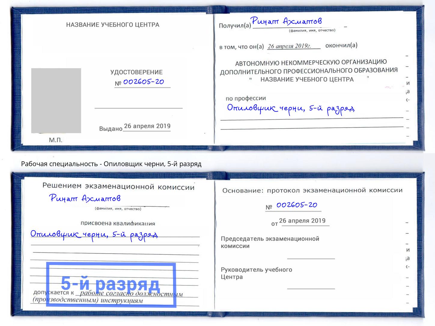 корочка 5-й разряд Опиловщик черни Новокузнецк