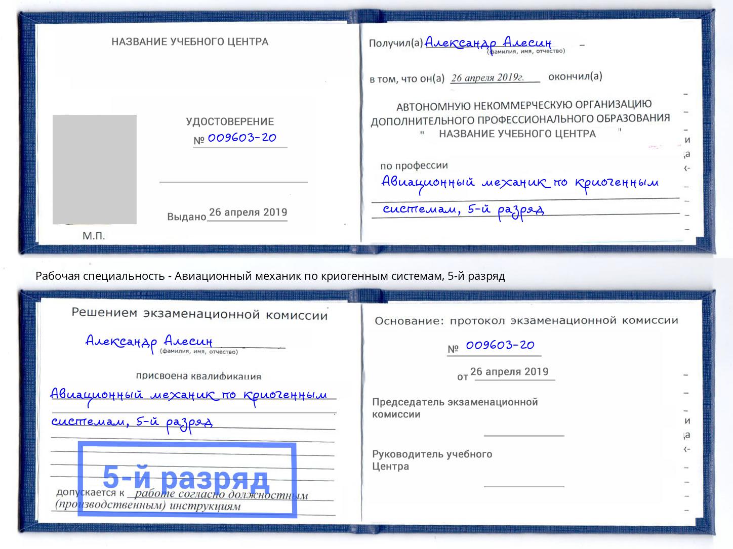 корочка 5-й разряд Авиационный механик по криогенным системам Новокузнецк