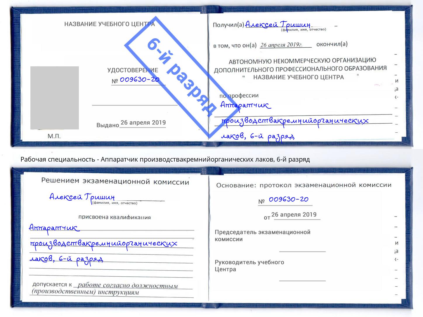 корочка 6-й разряд Аппаратчик производствакремнийорганических лаков Новокузнецк