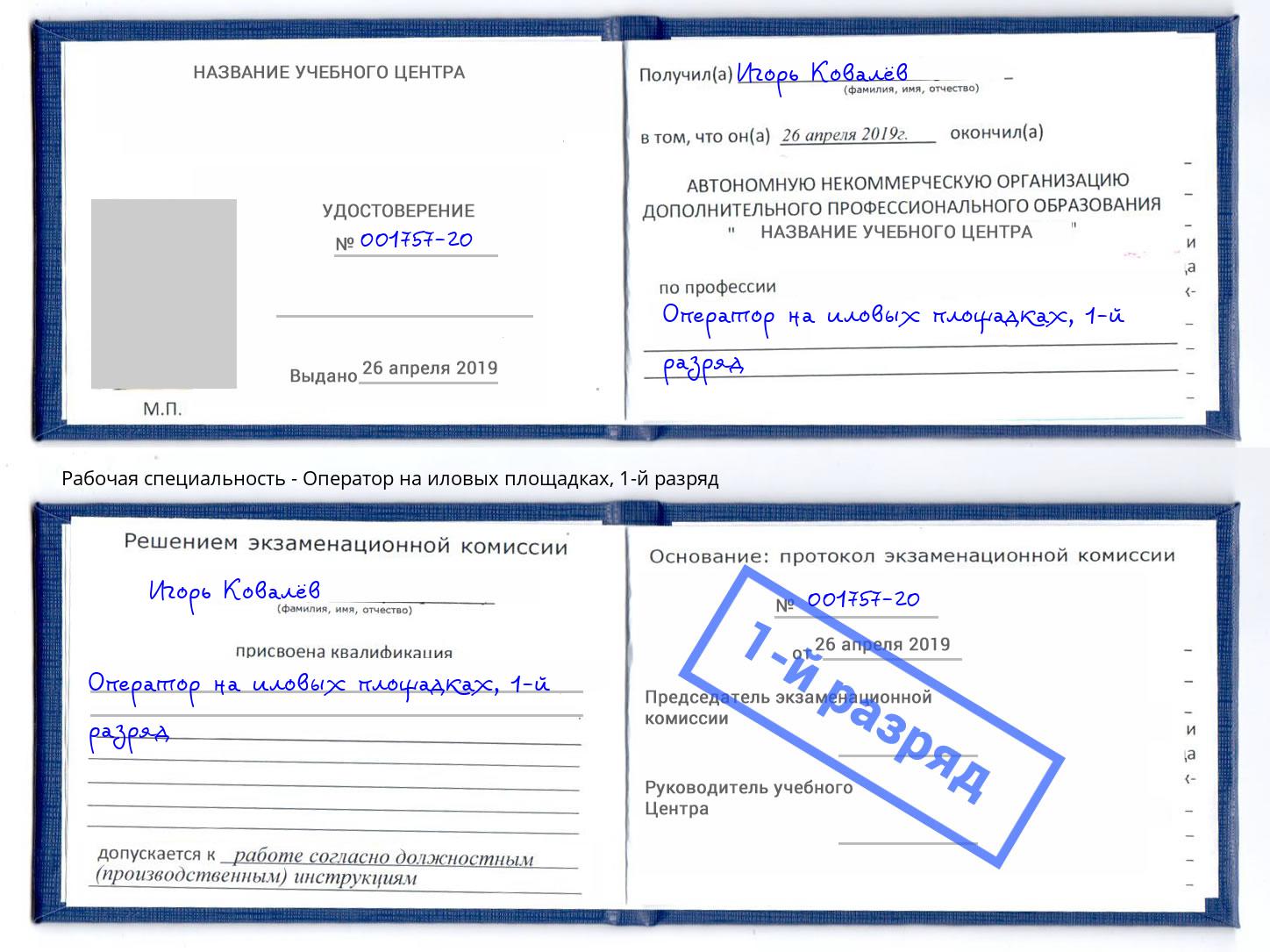 корочка 1-й разряд Оператор на иловых площадках Новокузнецк
